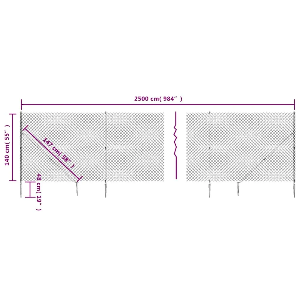 Chain Link Fence Panel Green 1.4x25m with Spike Anchors for Outdoor Garden Barrier