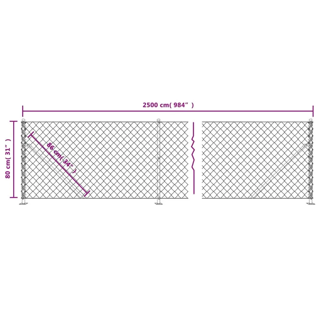 Chain Link Fence with Floor Flange Green Galvanised Steel Wire Mesh 0.8 x 25 m