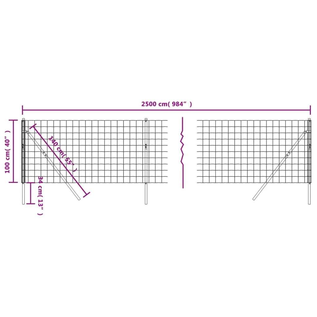 Wire Mesh Fence Panel Galvanised Steel Green 1x25m
