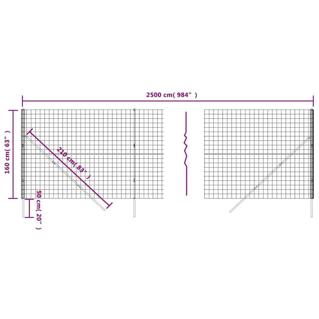 Wire Mesh Fence Panel Galvanised Steel Green 1.6 x 25 m