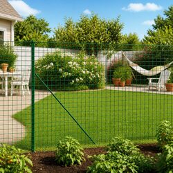 Wire Mesh Fence Panel with Spike Anchors Green Garden Barrier 1.6x25m