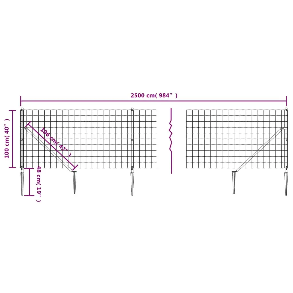 Wire Mesh Fence with Spike Anchors Green 1x25m