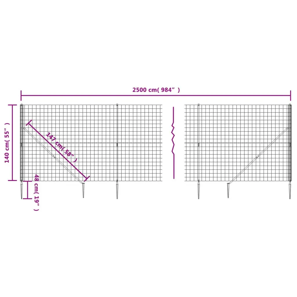 Wire Mesh Fence Panel Durable Green 1.4m Height 25m Length with Spike Anchors for Garden Barrier