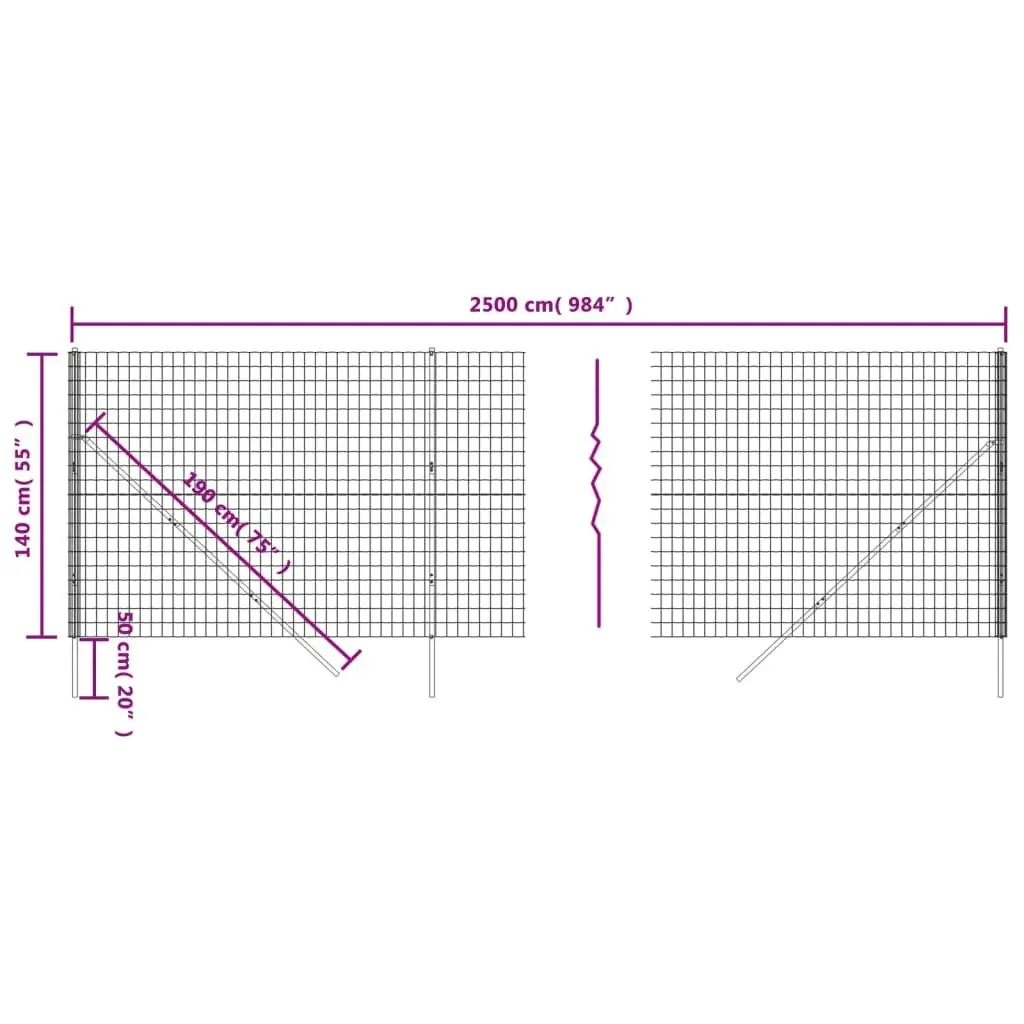 Wire Mesh Fence Panel Galvanised Steel Anthracite 1.4x25m
