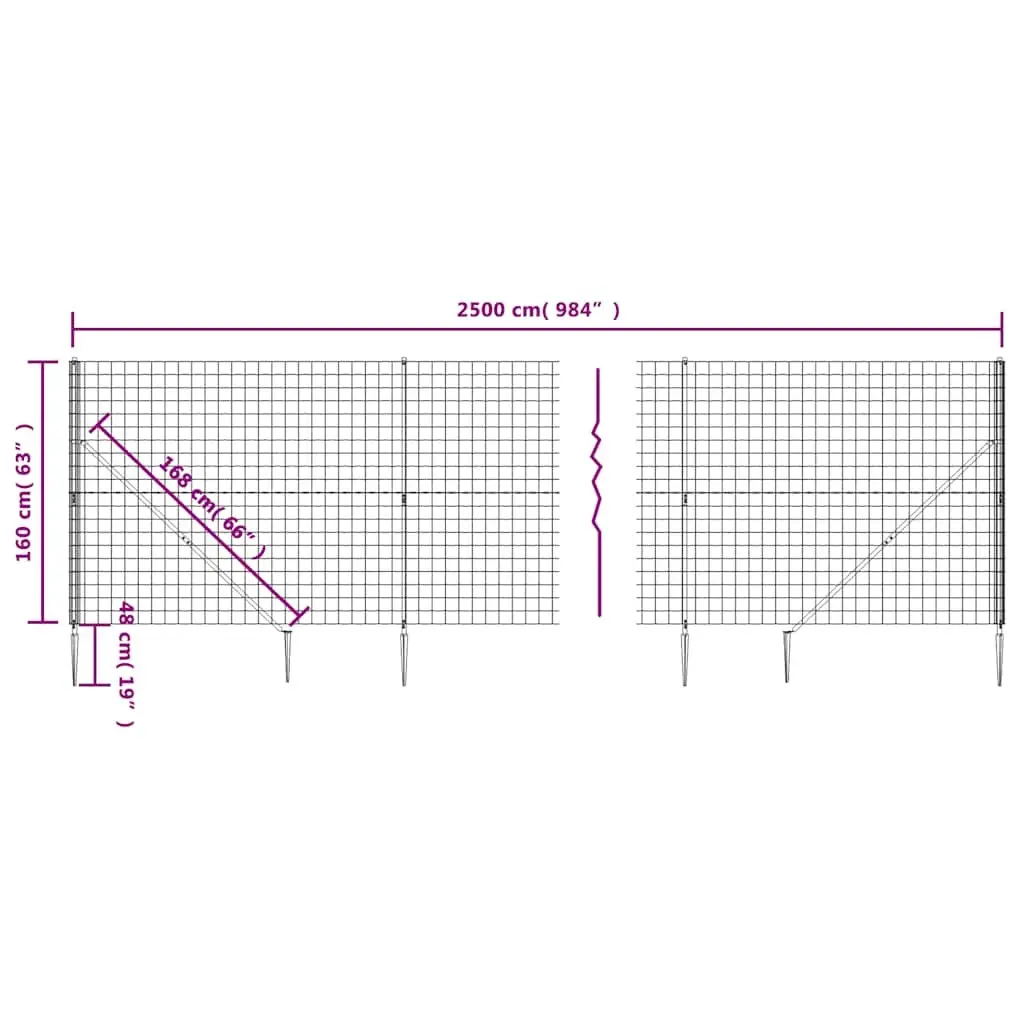 Wire Mesh Fence Panels Anthracite 1.6 m x 25 m with Spike Anchors