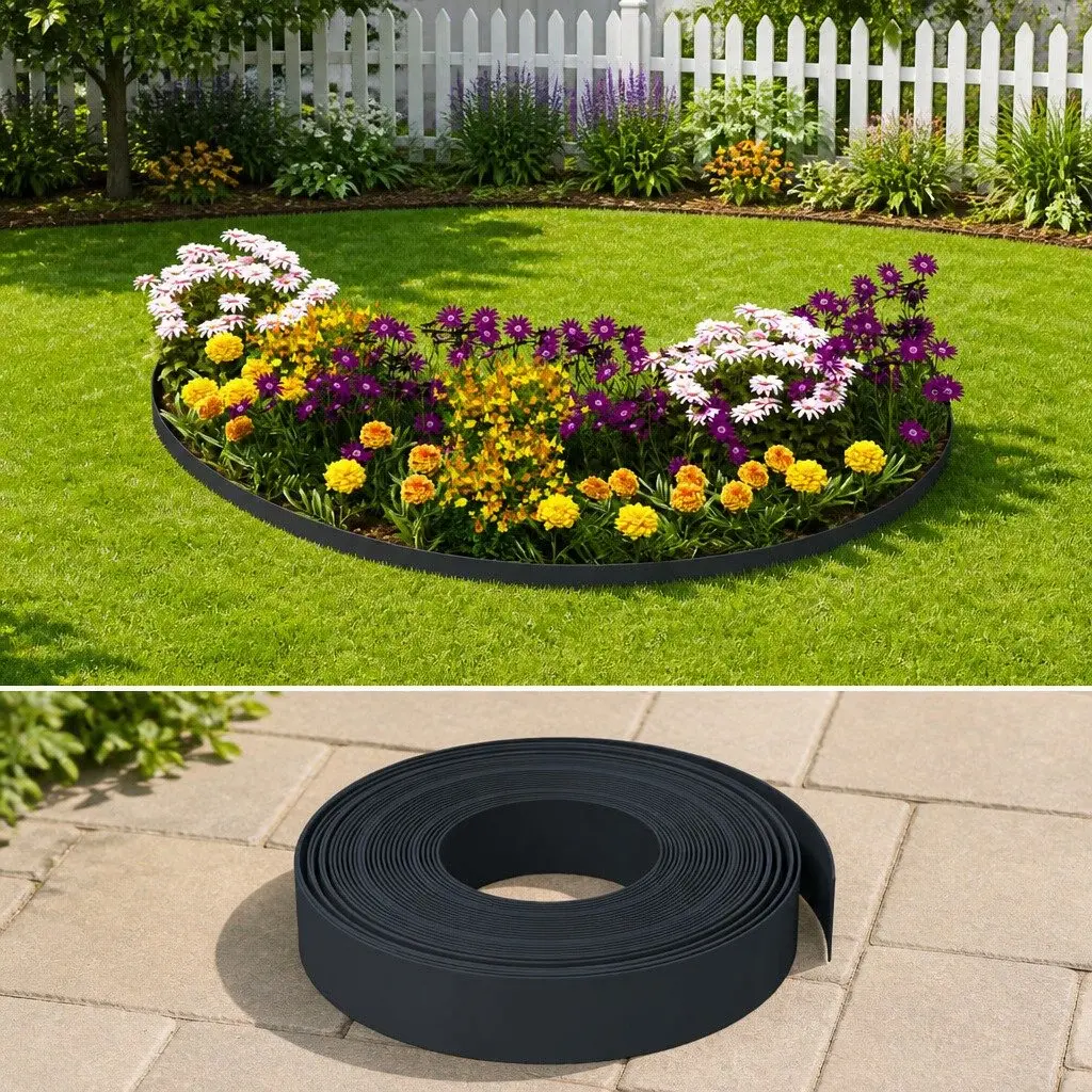 Garden Edging Flexible Black 10m Lawn Edge Border for Flower Bed Path Landscaping