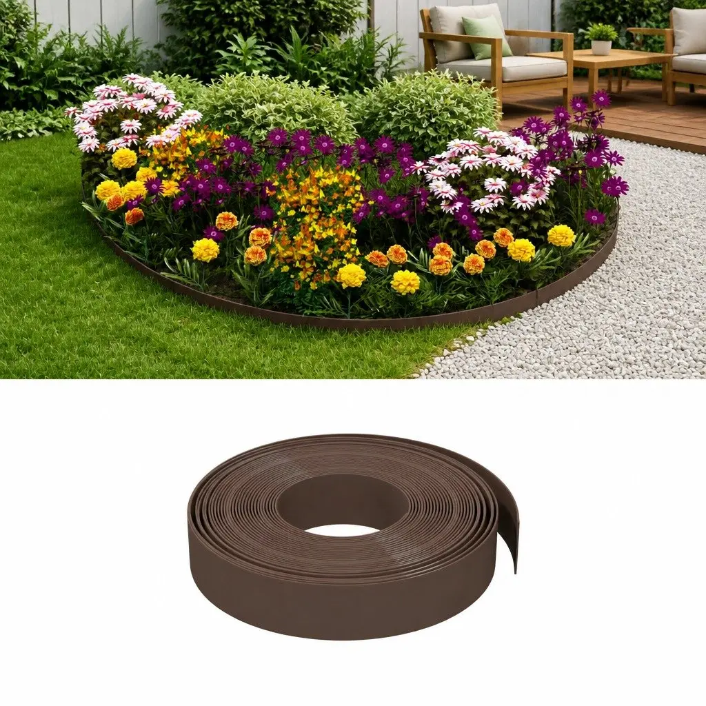 Garden Edging Border Flexible Brown 10m