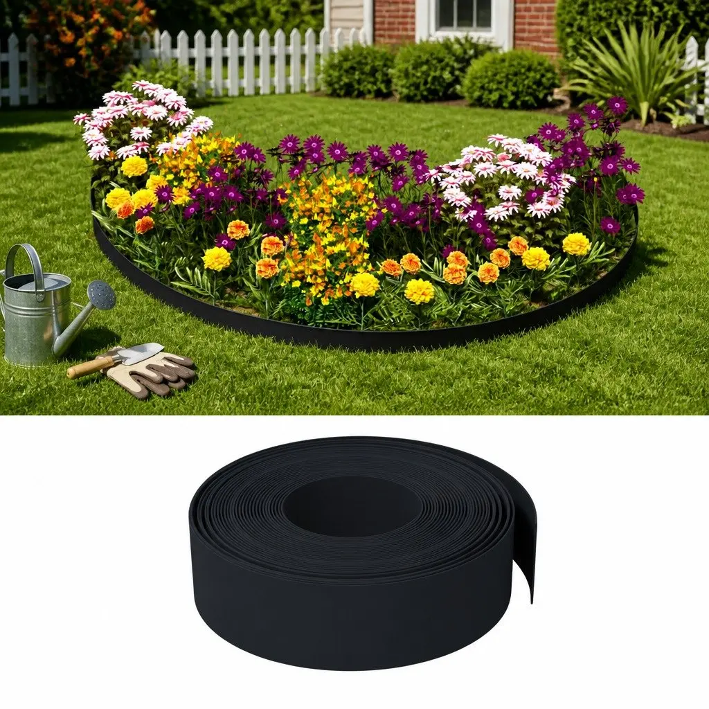 Garden Edging Flexible Black 10m Polyethylene Lawn Border Flower Bed Path Pond