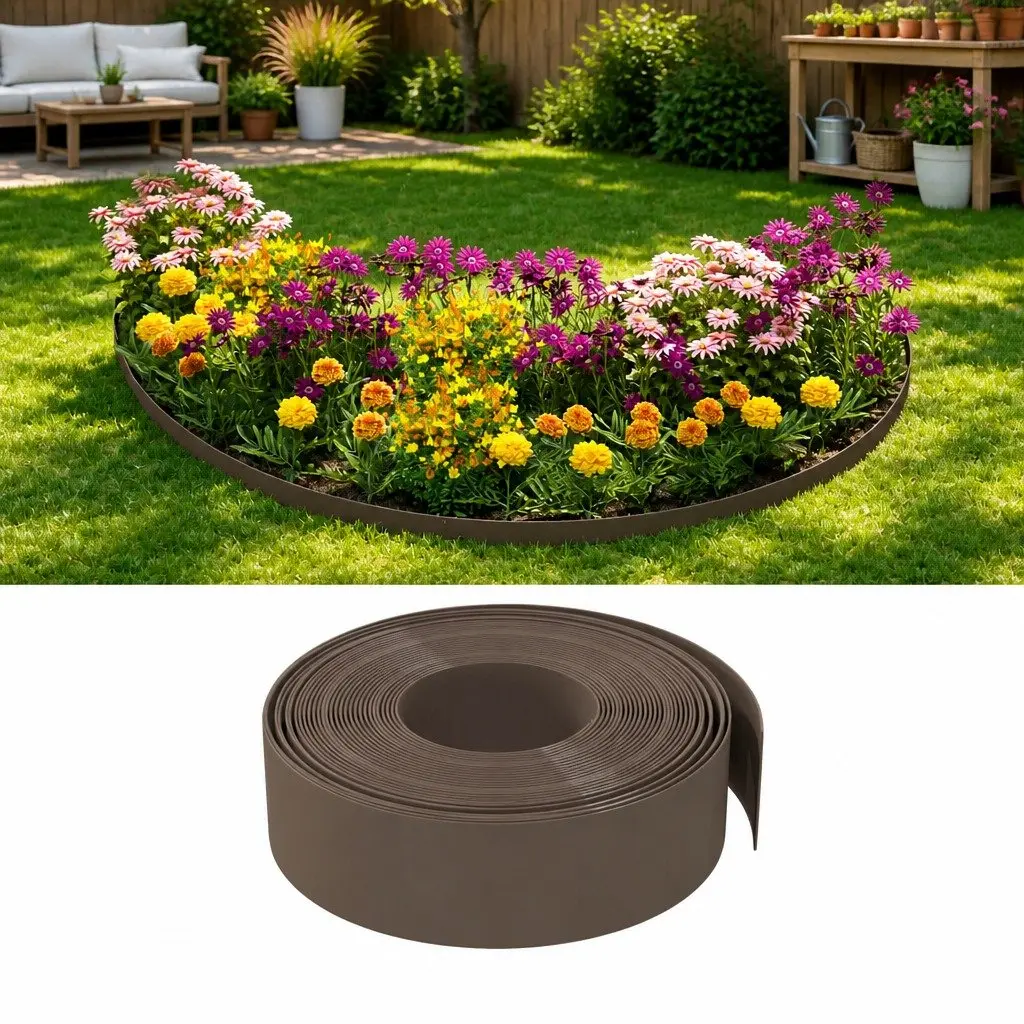 Garden Edging Border Flexible Brown 10m Polyethylene Lawn Edge Landscaping Flower Bed Barrier