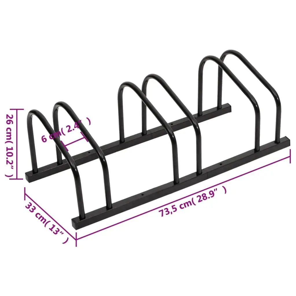 Bike Rack Floor Stand Storage Black Steel for 3 Bicycles