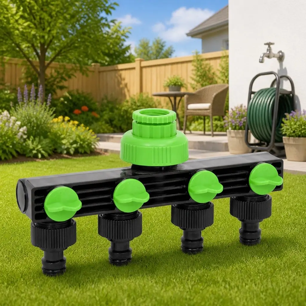 4-Way Tap Adaptor Garden Hose Splitter Water Irrigation Connector Green