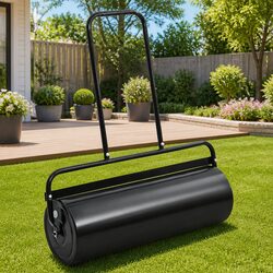 Garden Lawn Roller Push Handle Black 63L Iron Steel Aerator Tool