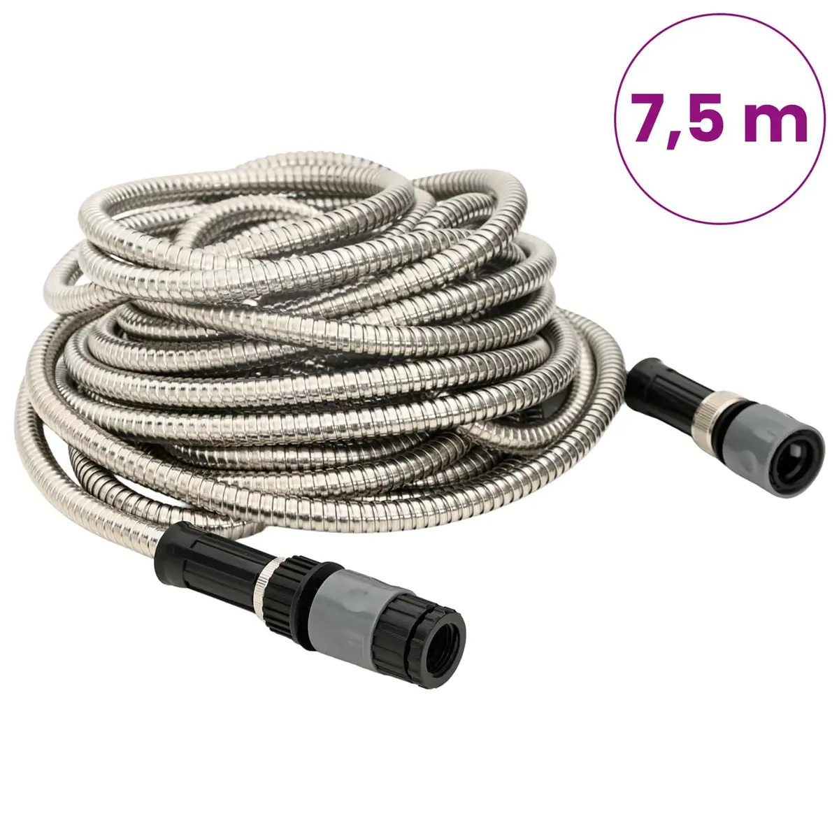 Garden Hose Stainless Steel 7.5m with 8-Function Spray Nozzle for Watering Gardening Cleaning