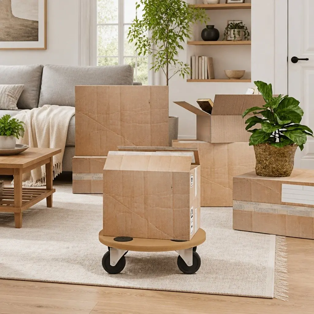 Dolly Trolleys 2pcs Round Brown Engineered Wood Furniture Moving Platform With