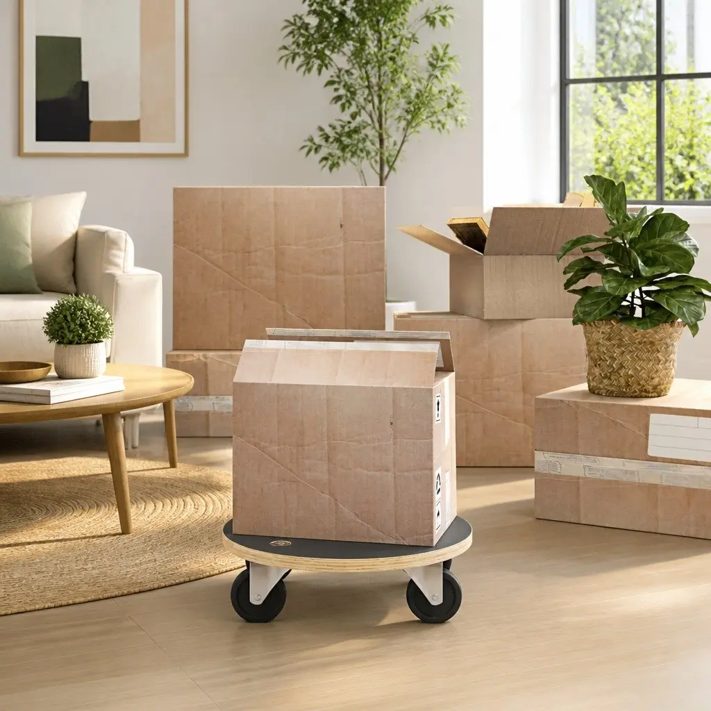 Round Transport Trolley 38cm Moving Furniture Dolly Heavy Duty Castors Grey