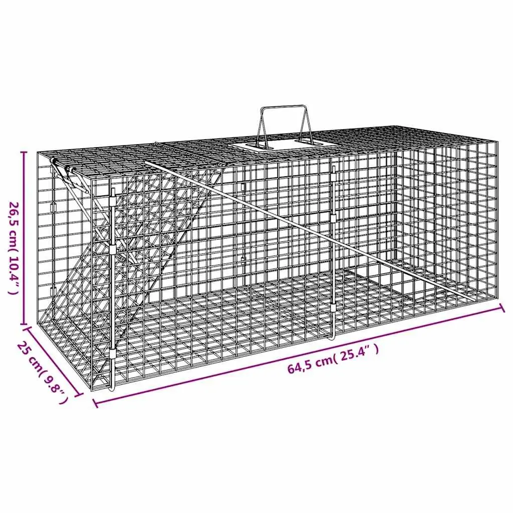 Humane Live Catch Animal Trap Galvanised Iron Wire Mesh 64.5x25x26.5cm
