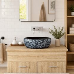 Round Countertop Basin Bathroom Ceramic Sink Vessel Bowl Black Blue Φ41cm
