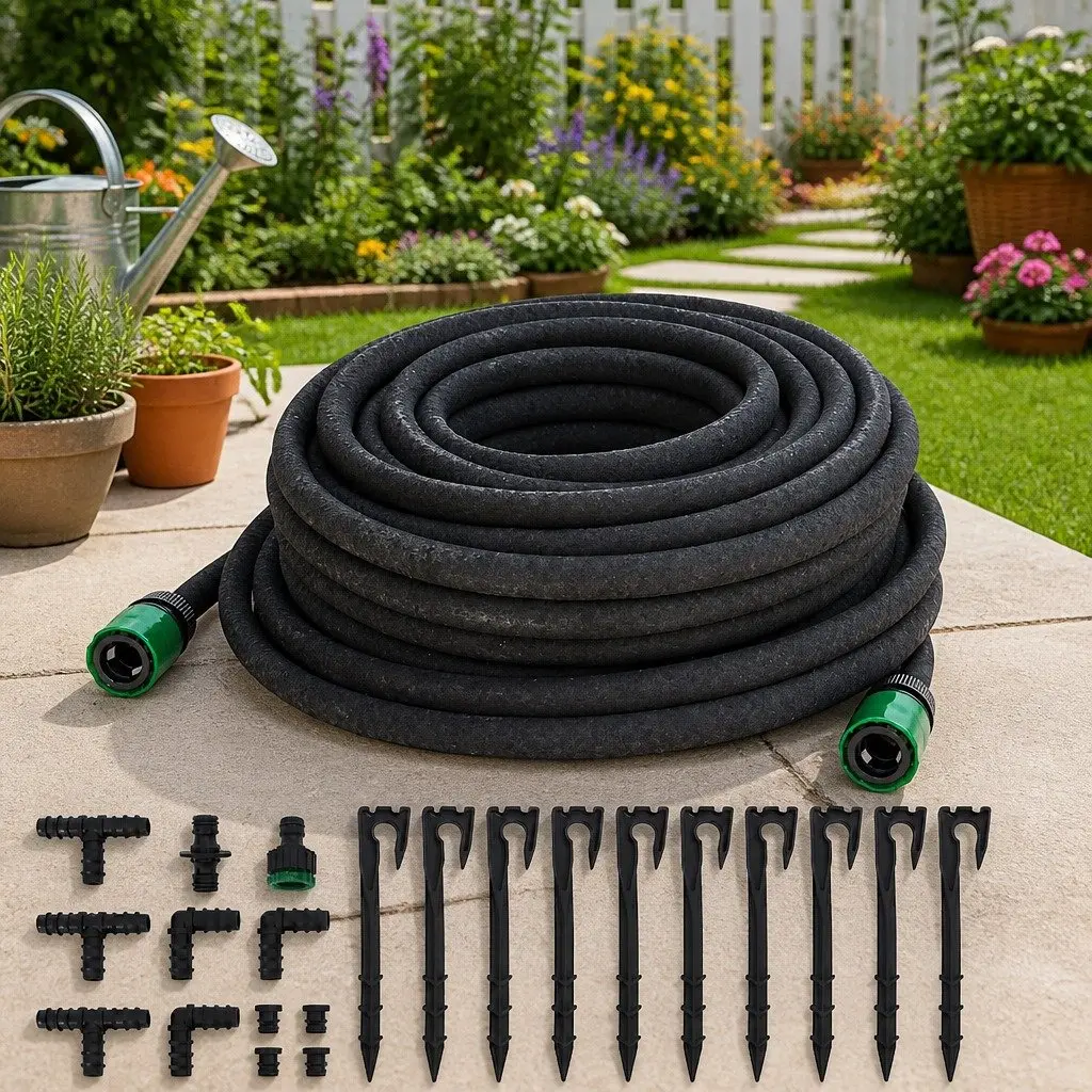 Garden Soaker Hose 25m Black Drip Irrigation Watering Hose for Plants Lawn