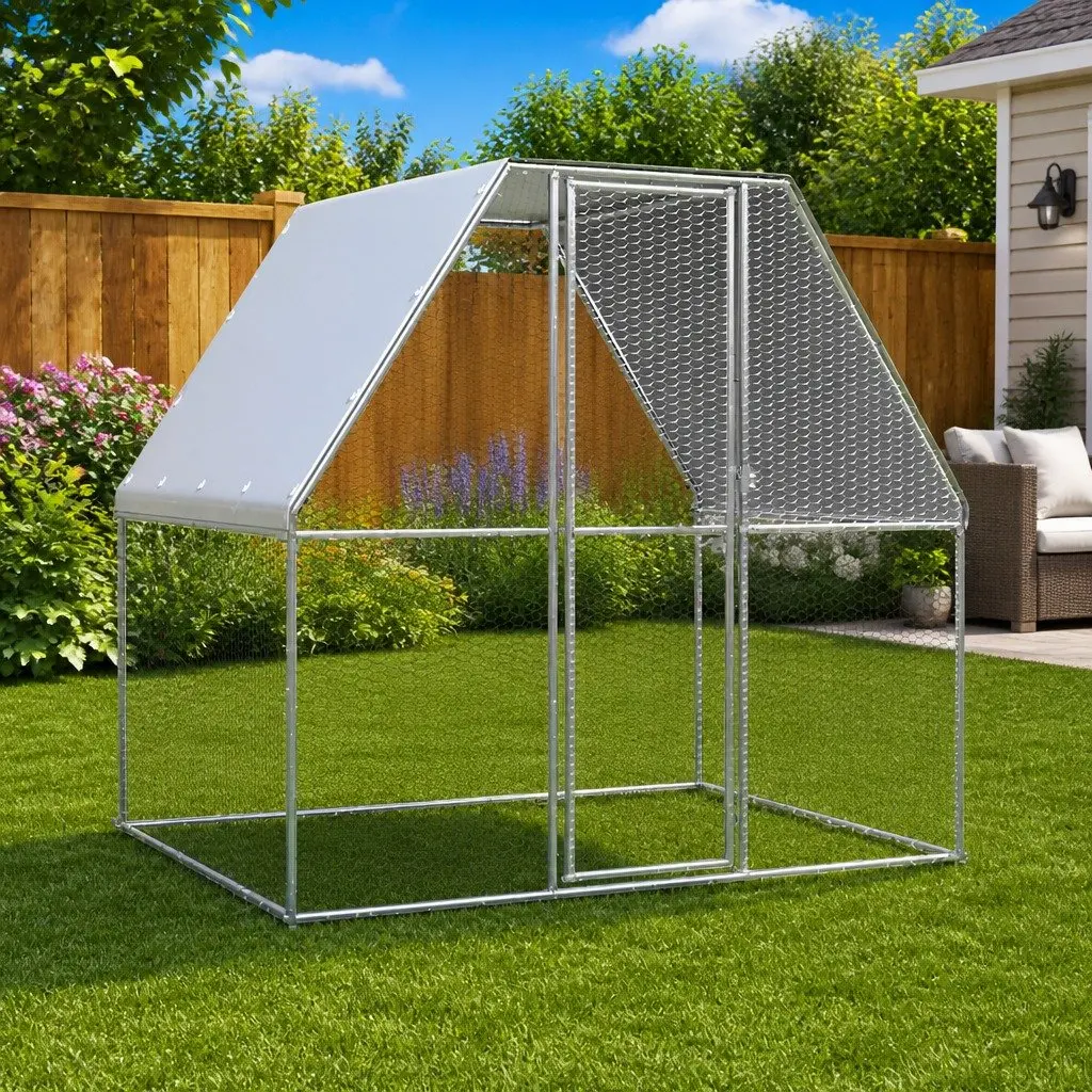 Chicken Cage Galvanised Steel 2x2x2 m Walk In Coop Run Hen House Rabbit