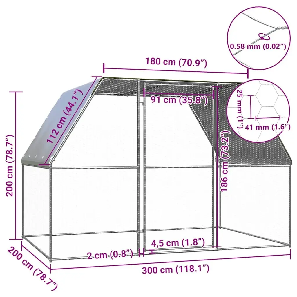 Chicken Cage Outdoor Enclosure Galvanised Steel 3x2x2m