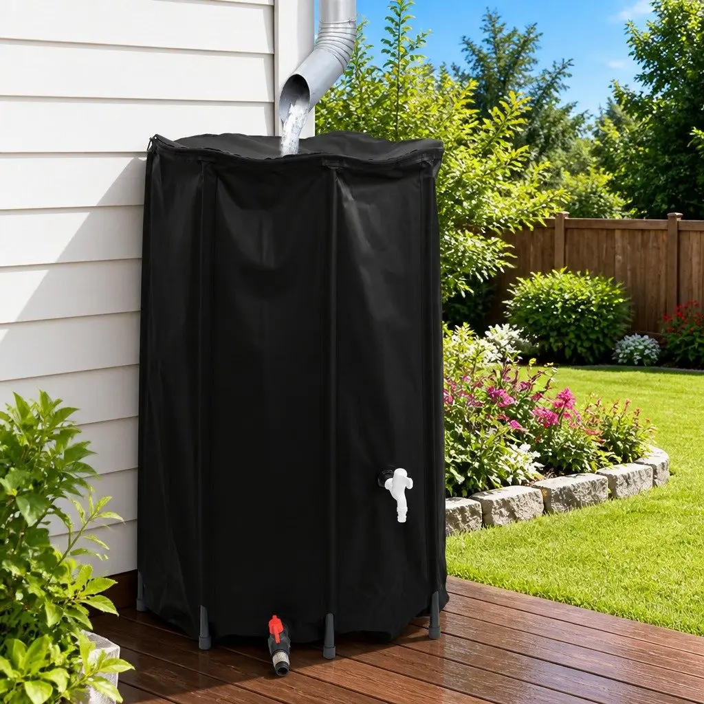 Water Tank 500L Foldable Collapsible Rainwater Storage Garden Tap Black