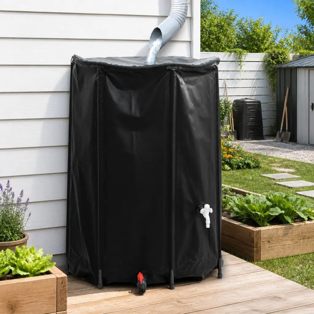 Collapsible Water Tank with Tap 1350L Foldable Rainwater Storage for Garden