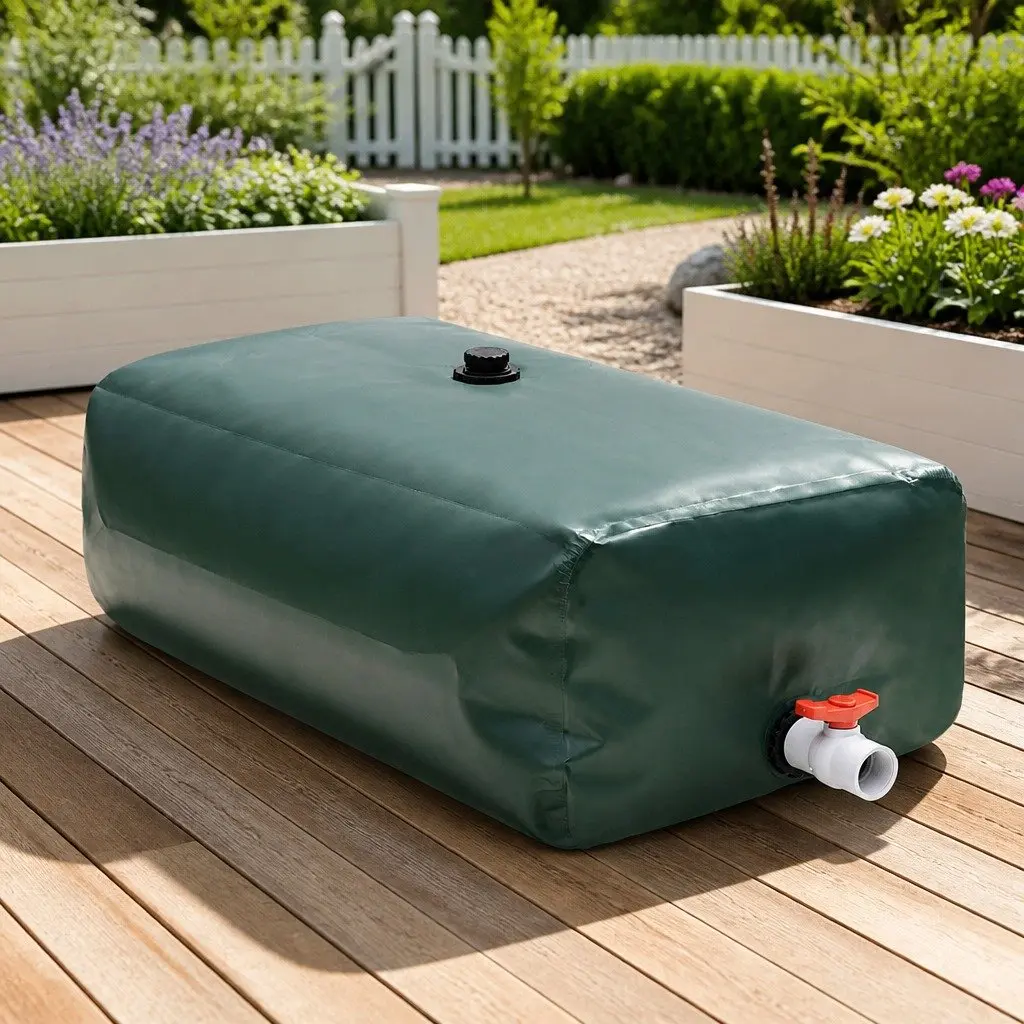 Foldable Water Tank 100L Durable PVC Garden Watering Storage Container with Tap Green