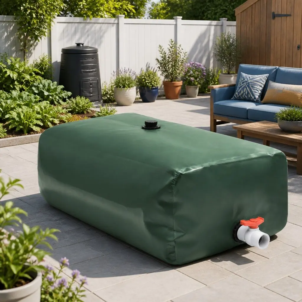 Water Tank Foldable 1500L Garden Storage Container with Tap Green