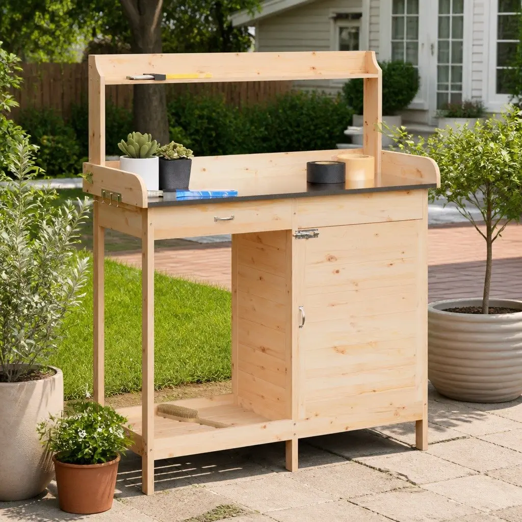 Potting Table with Storage in Brown