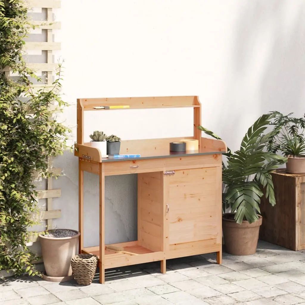 Potting Table with Cabinet Solid Wood Fir Brown 110.5x45x124.5 cm