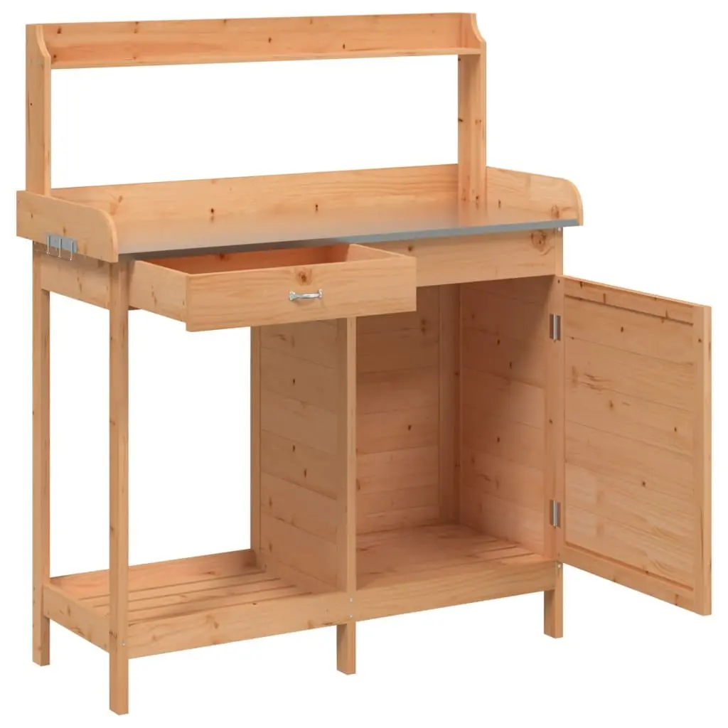Potting Table with Cabinet Solid Wood Fir Brown 110.5x45x124.5 cm