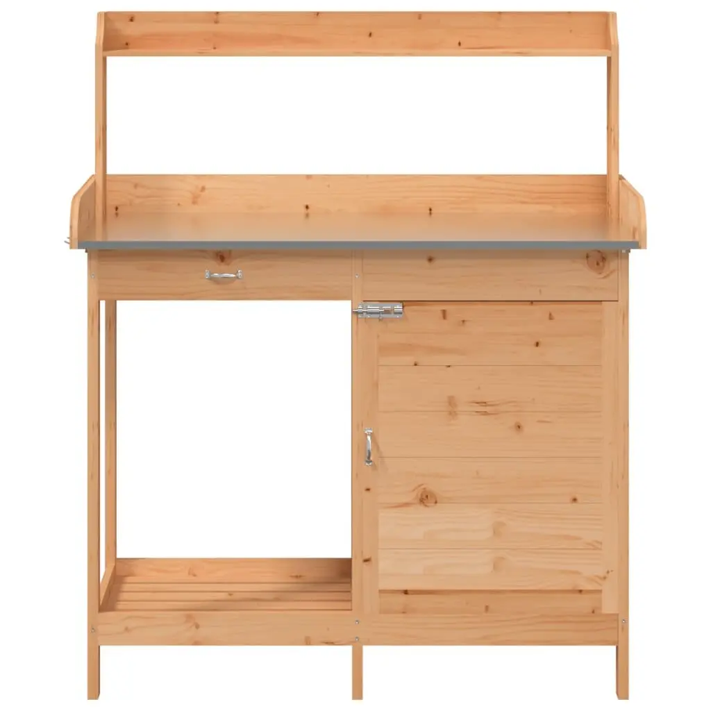 Potting Table with Cabinet Solid Wood Fir Brown 110.5x45x124.5 cm