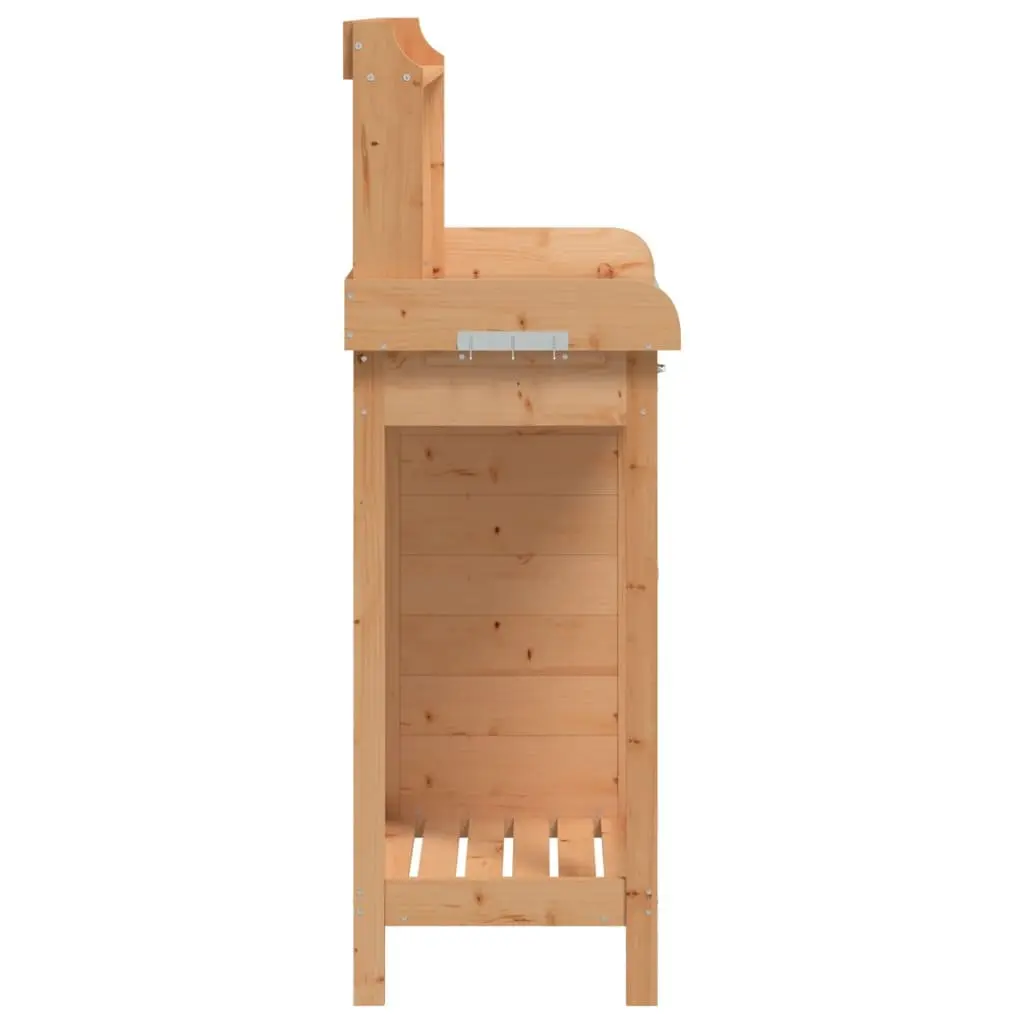 Potting Table with Cabinet Solid Wood Fir Brown 110.5x45x124.5 cm