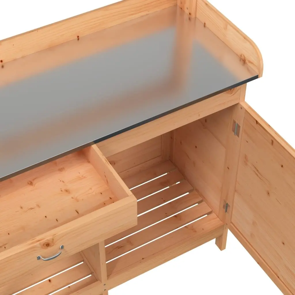 Potting Table with Cabinet Solid Wood Fir Brown 110.5x45x124.5 cm