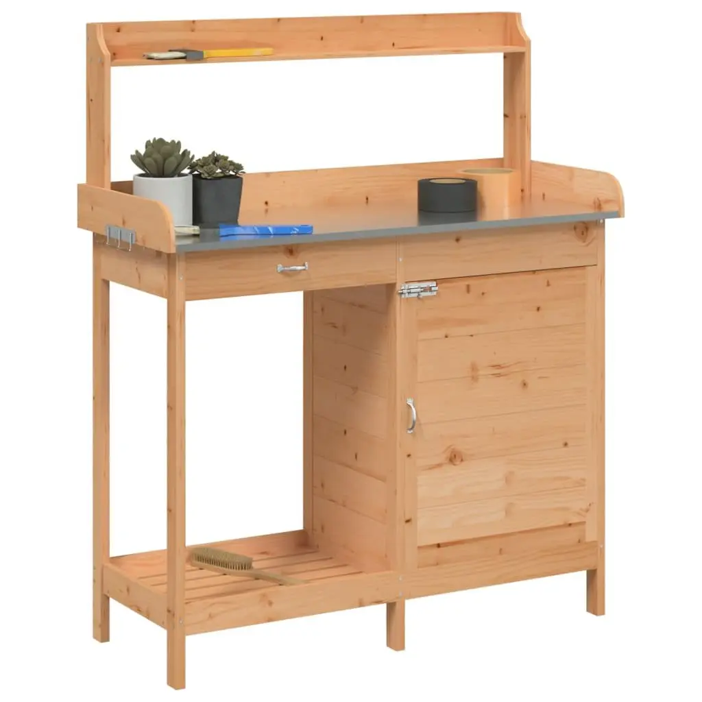 Potting Table with Cabinet Solid Wood Fir Brown 110.5x45x124.5 cm