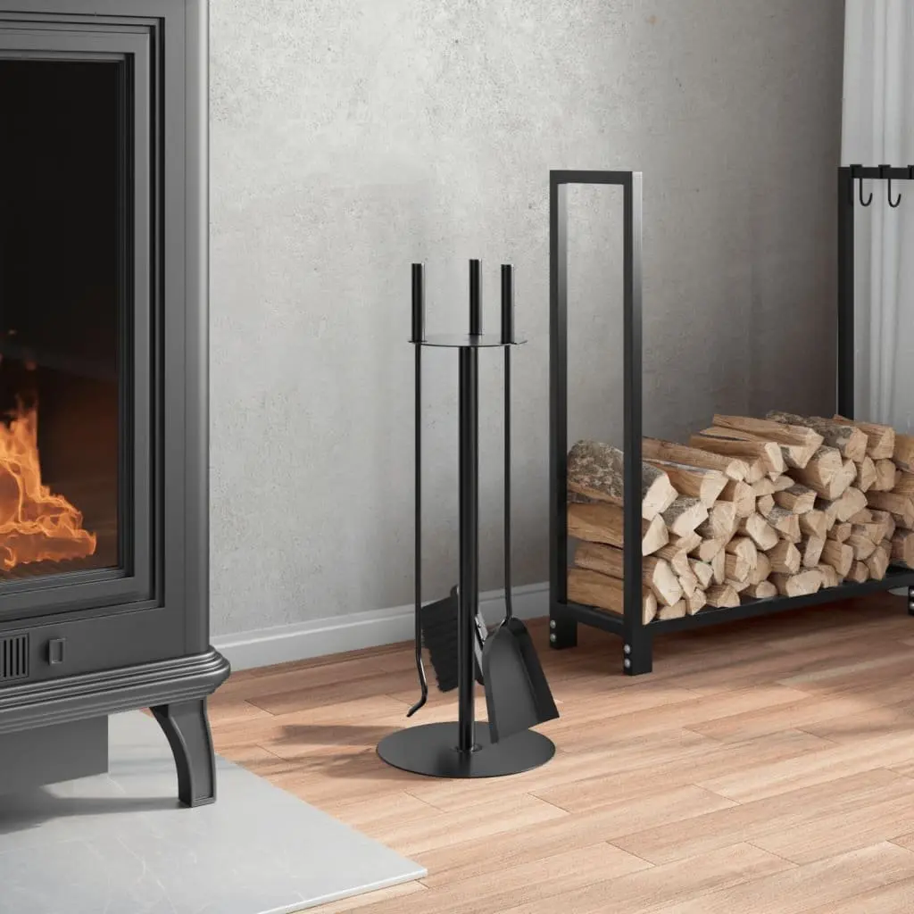 Fireplace Tool Set Steel 4 Piece Poker Shovel Broom Ash Cleaning Rack