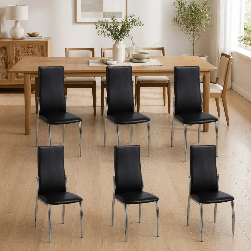 Dining Chairs Modern High Backrest 6 Piece Black Faux Leather Set