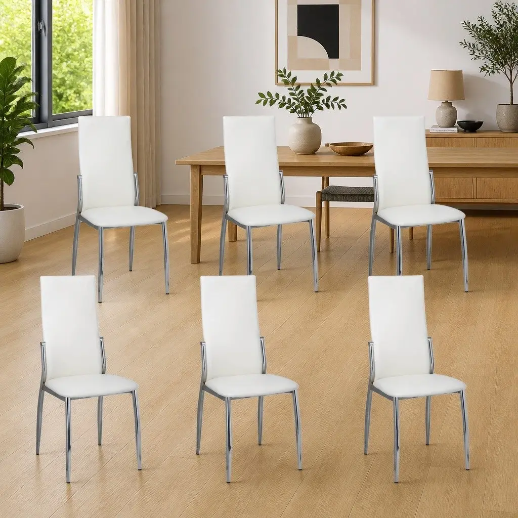 Dining Chairs High Back White Set of 6 Kitchen Room Seating Furniture