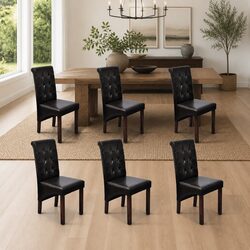 Dining Chairs Set 6 pcs Brown Faux Leather Padded Seats Kitchen Room Furniture