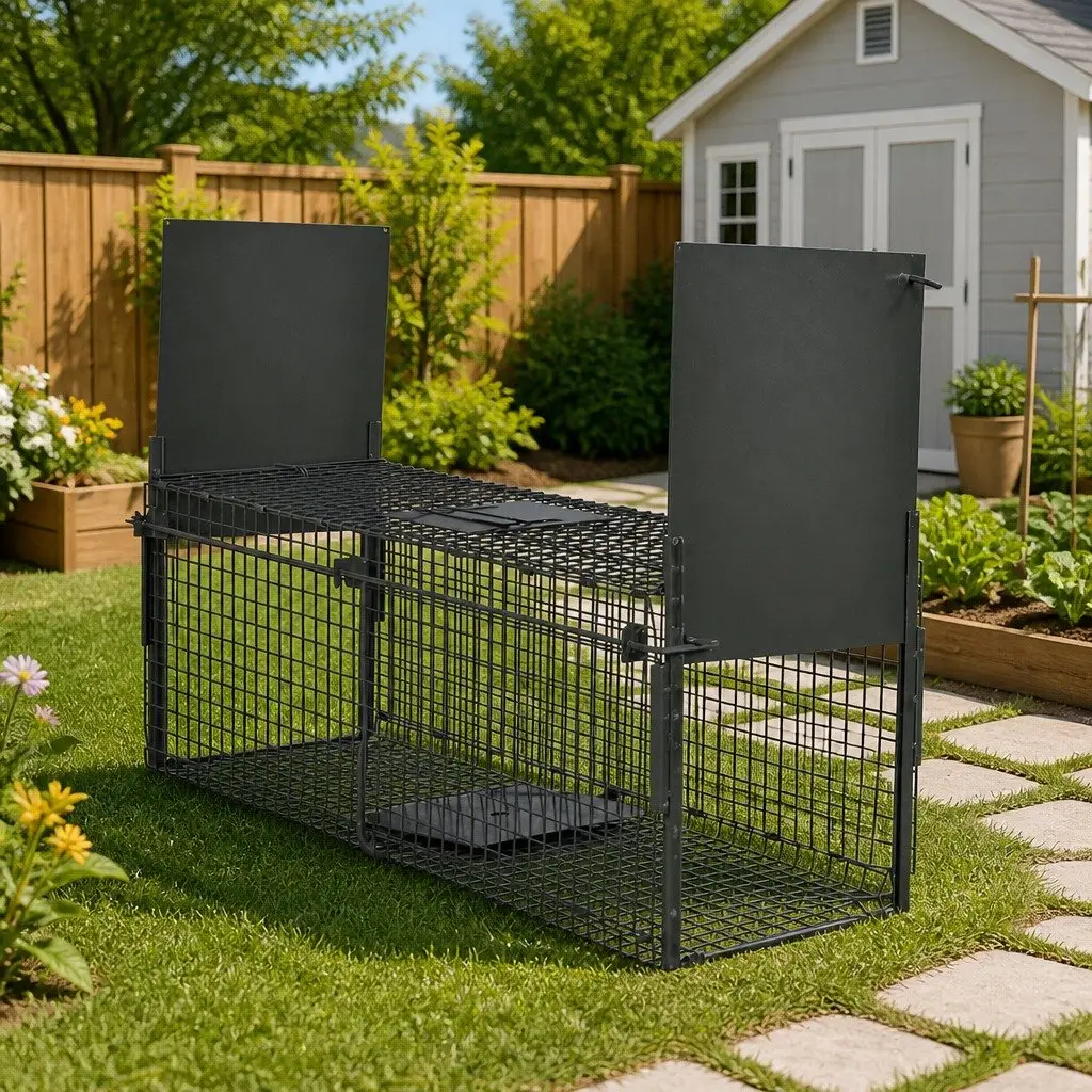 Live Animal Trap Catch Cage 2 Door Green Foldable Handle Hunting Outdoor