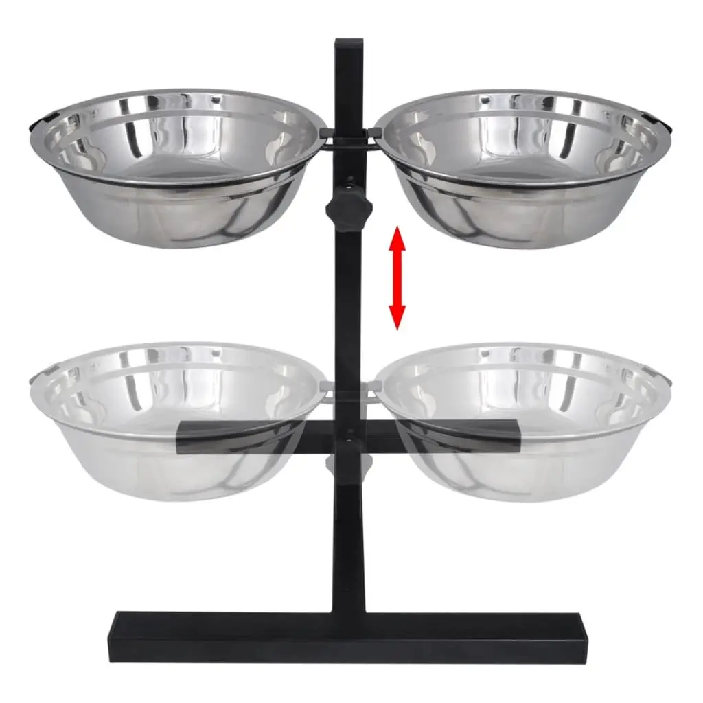 Adjustable Double Diner Pet Feeding Stand with 2 Stainless Steel Bowls 4.1L