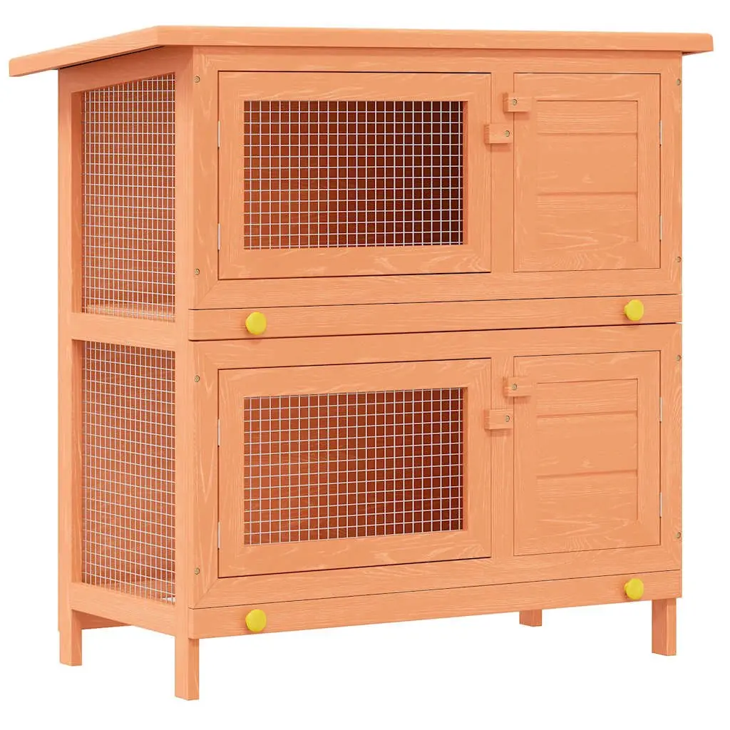 Rabbit Hutch Wooden Small Animal House Two-Tier Outdoor Enclosure 4 Doors