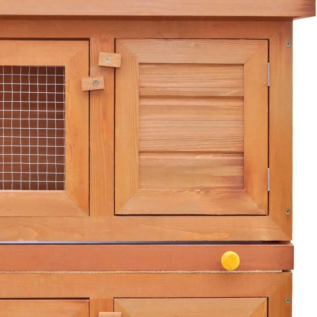 Rabbit Hutch Wooden Small Animal House Two-Tier Outdoor Enclosure 4 Doors