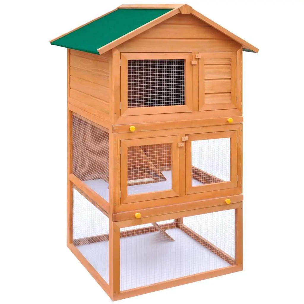 Rabbit Hutch 3 Layer Wooden Cage Outdoor Enclosure for Small Animals
