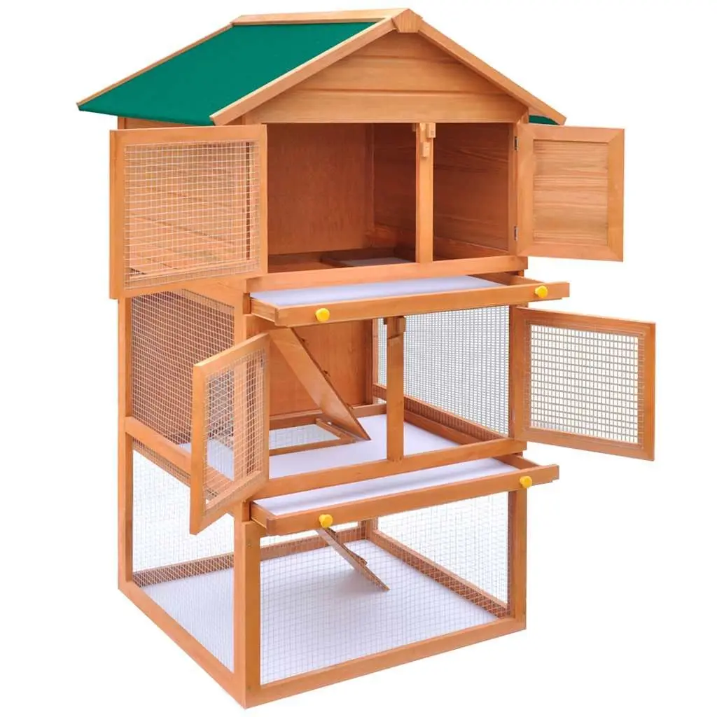 Rabbit Hutch 3 Layer Wooden Cage Outdoor Enclosure for Small Animals