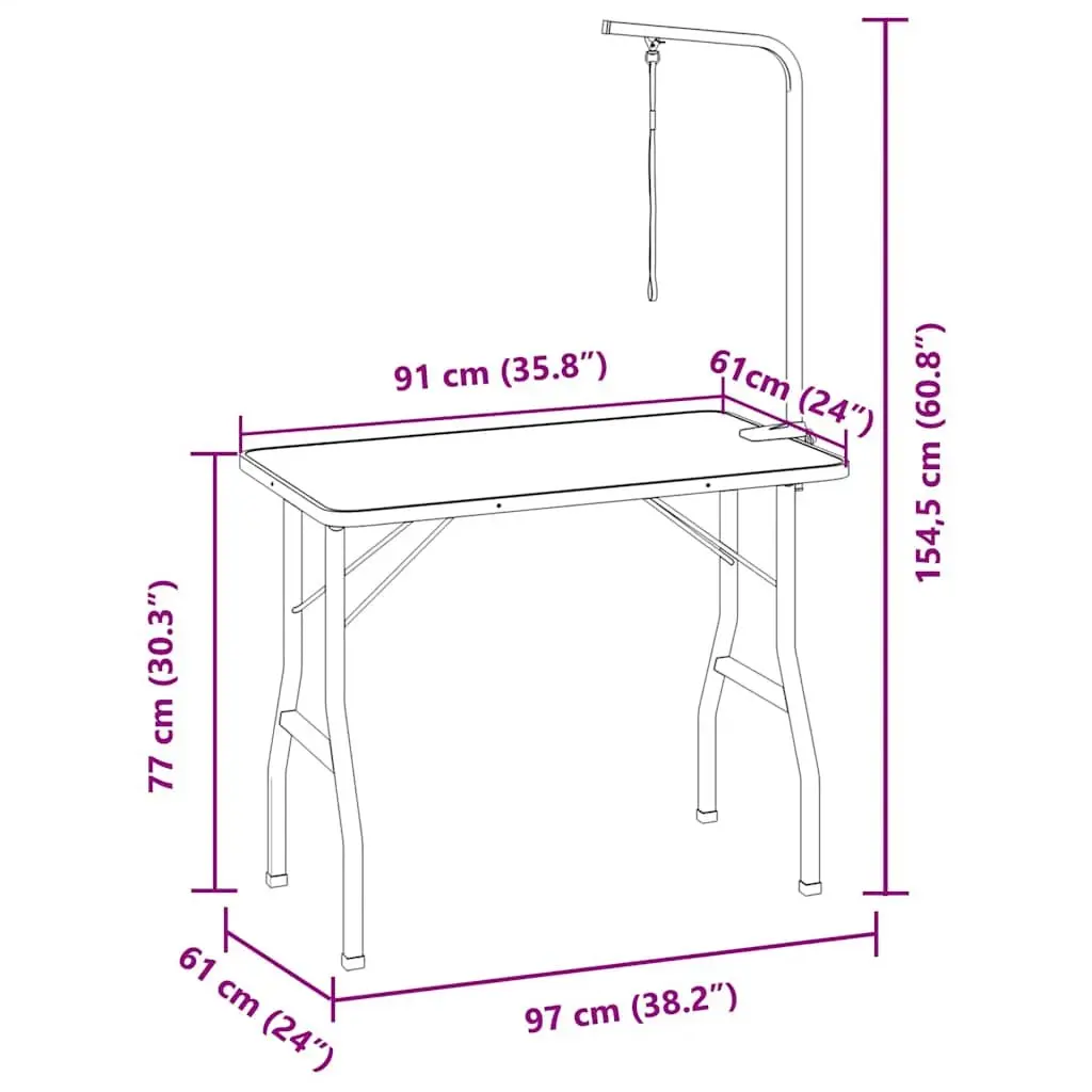 Foldable Grooming Table Adjustable Arm Loop Brown