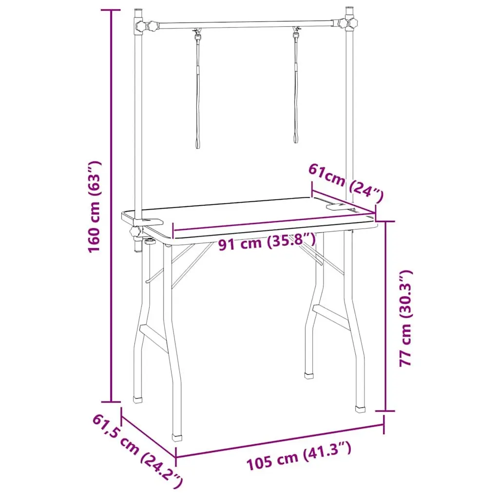 Dog Grooming Table Foldable Adjustable Arm Non-Slip Rubber Surface