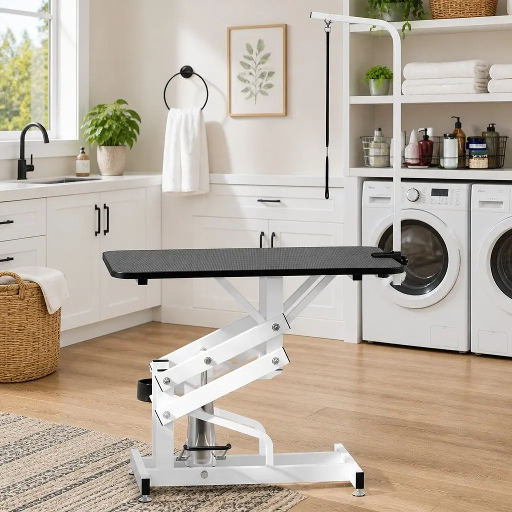 Hydraulic Pet Grooming Table Adjustable Dogs Cats Portable Mobile Groomer Home