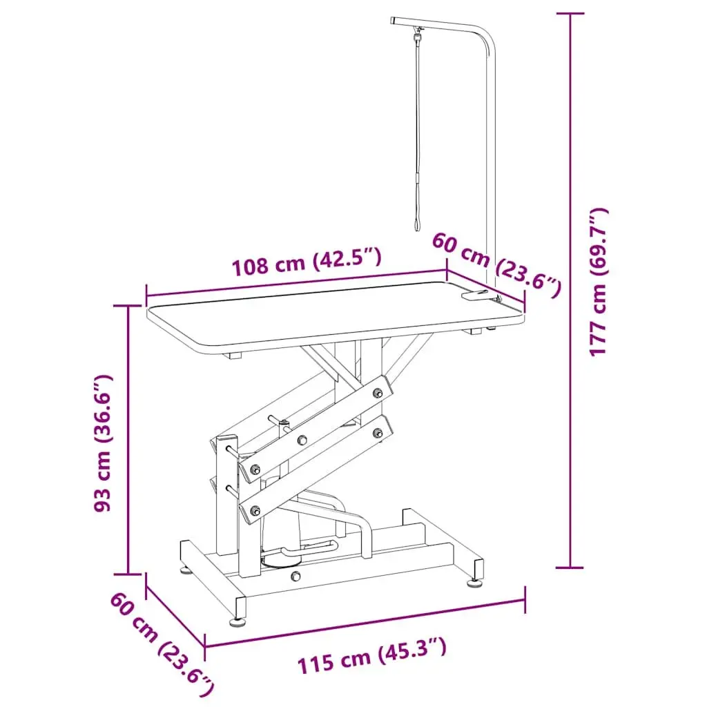Hydraulic Pet Grooming Table Adjustable Height Non-slip Surface Portable Mobile