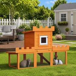 Outdoor Rabbit Hutch Large 2 Layer Cage House Small Animal Pet Enclosure Wood